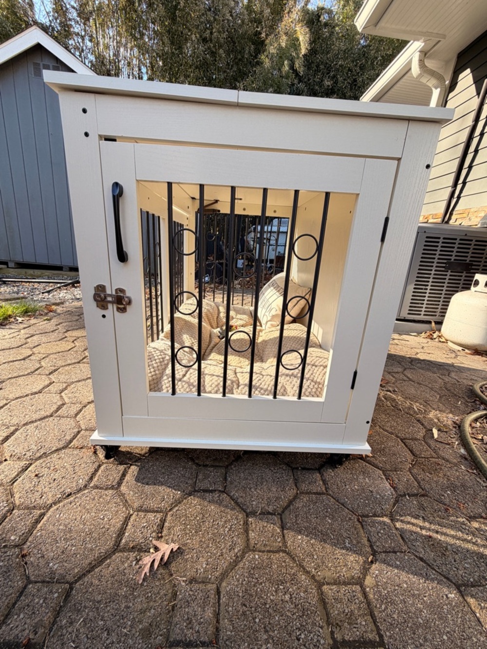 Amazon White Wooden Dog Crate with Black Metal Bar Door